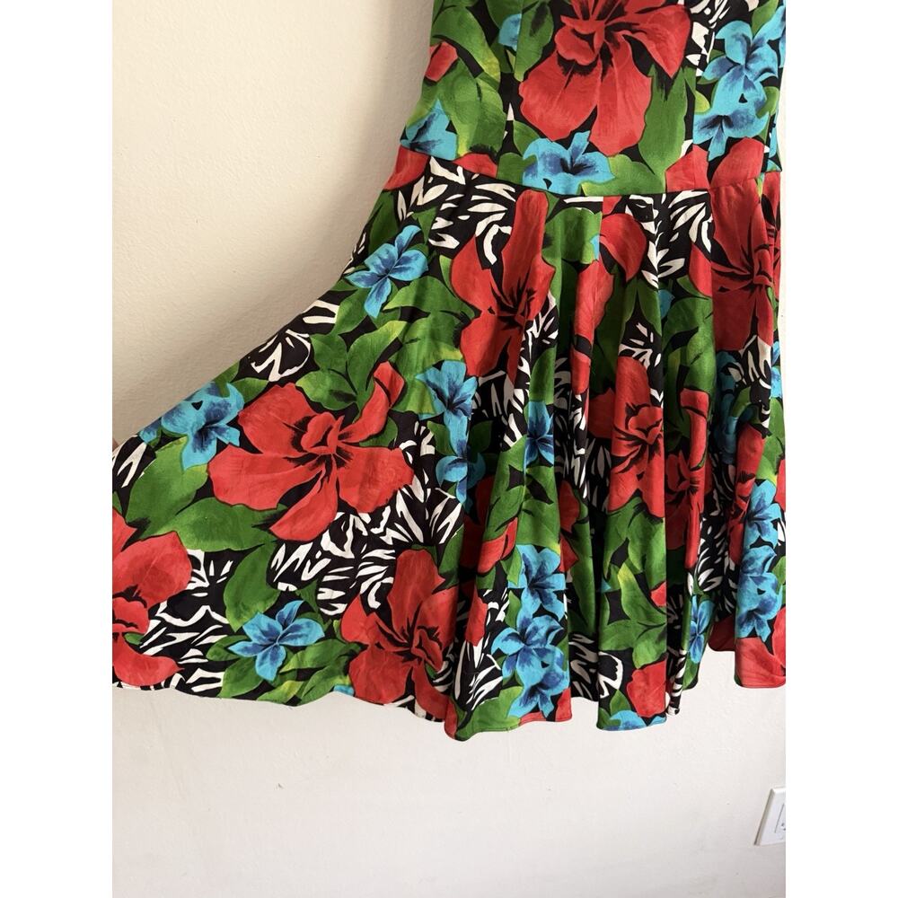 Vintage A.J. BARI Tropical Floral Strapless Midi Dress 8 Puffy Crinoline - Picture 4 of 6